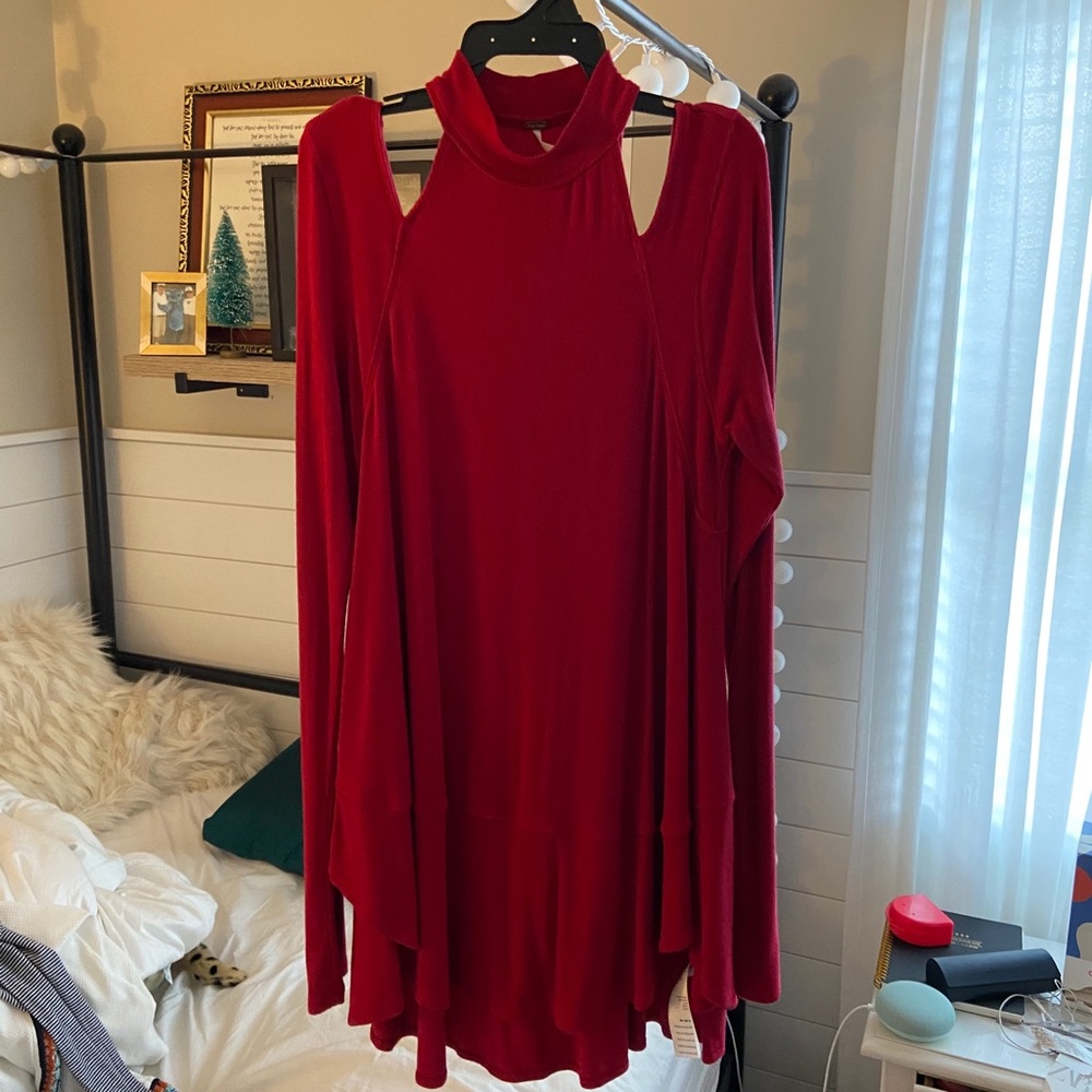 Free People Cold Shoulder Red Tunic